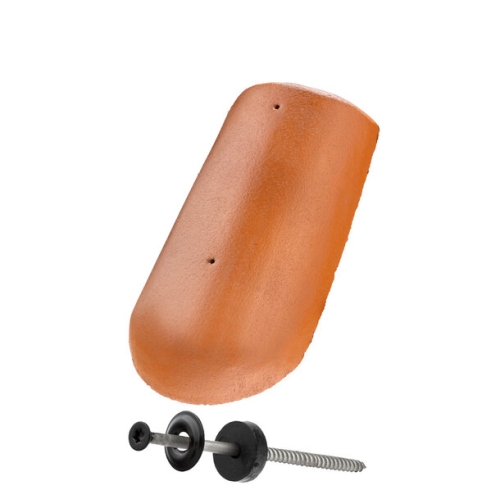 SET Gratanfangstein glatt inkl. Glockenschraube ziegelrot