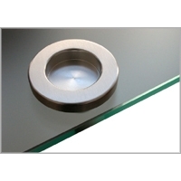 Paar, Muschelgriff, Durchmesser 64 mm, H&ouml;he 10 mm. Ausf&uuml;hrung Aluminium Silber eloxiert poliert