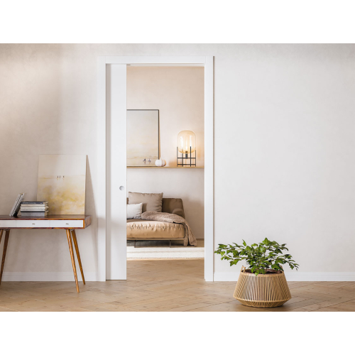 UNICO EF, Einzelflügel-Schiebetürkasten, für Massivwand,  für Ziegelstärke 10 cm, für fertige WST. 12,5 cm,  Türblätter bis max. 65 mm Stärke, Tragfähigkeit bis max. 100 Kg, inkl. Türblattmontageset für Holztürblätter. Stockverkleidung NICHT Inkludiert.