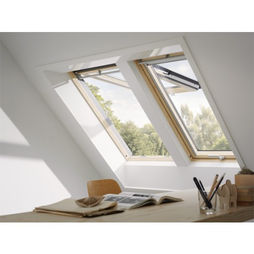 VELUX® Klapp-Schwingfenster GPL Holz FK06 66x118 Titanzink 3-fach Verglasung GPL 66 Energiebalance Uw= max.1,0 Klarlack lackiert